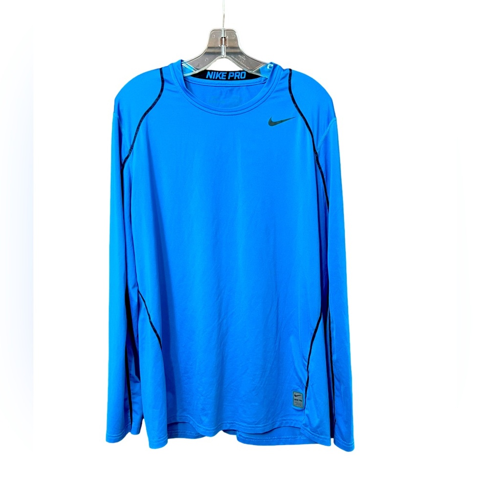 Nike Pro Men’s Blue Fitted Activewear Long Sleeves Shirt Size L Dri-Fit